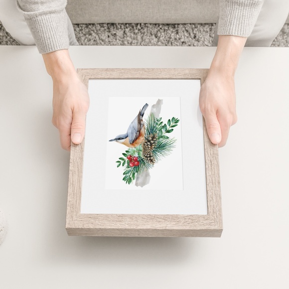Nuthatch Bird Wall Art Watercolor Illustration Print Poster Card Unframed - Picture 7 of 7